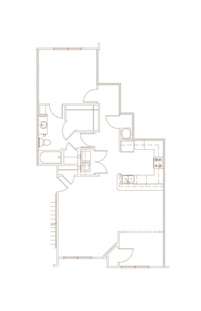 Floor plan for 1 bed, 1 bath, 1013 sqft